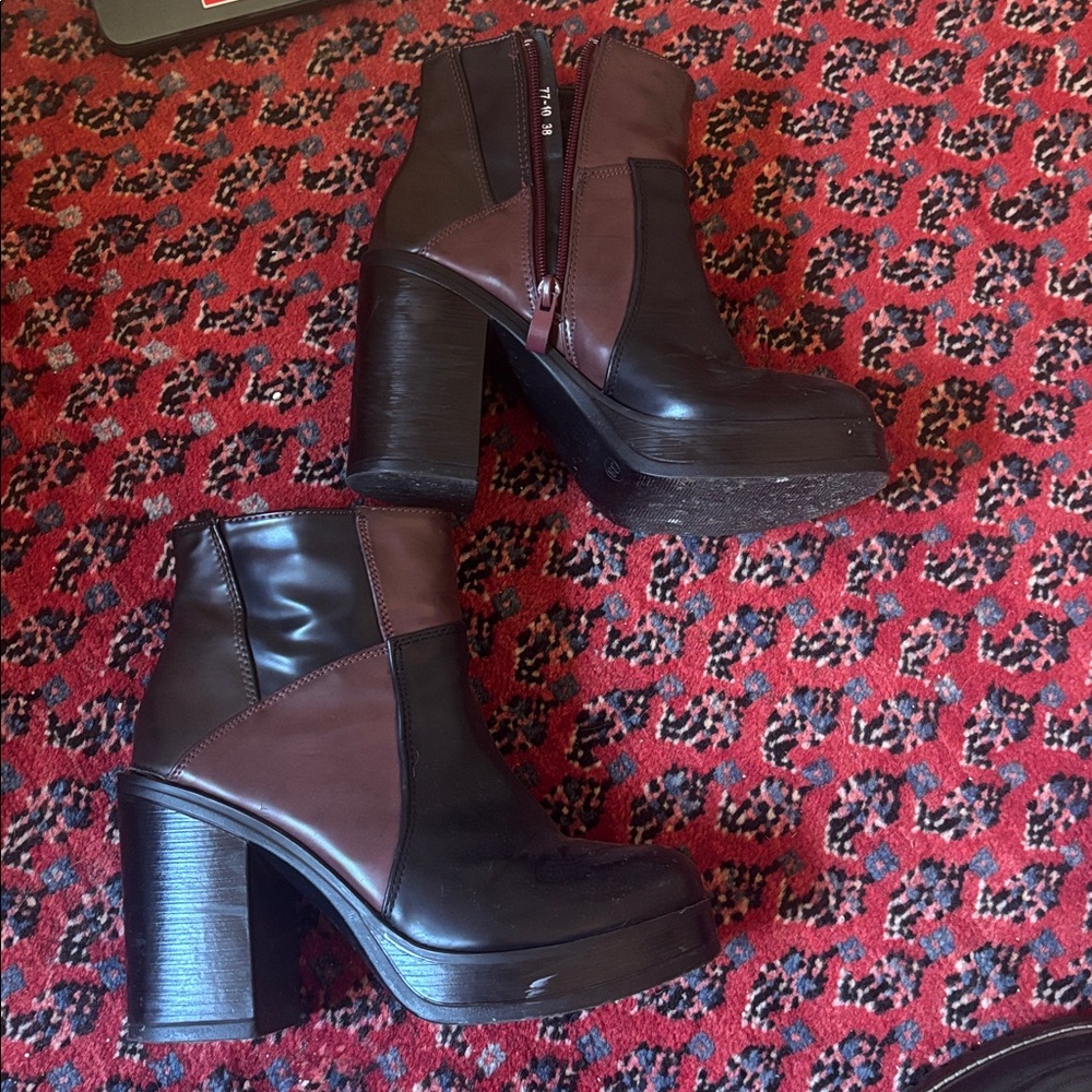 Patchwork Leather Platform Booties - image 2